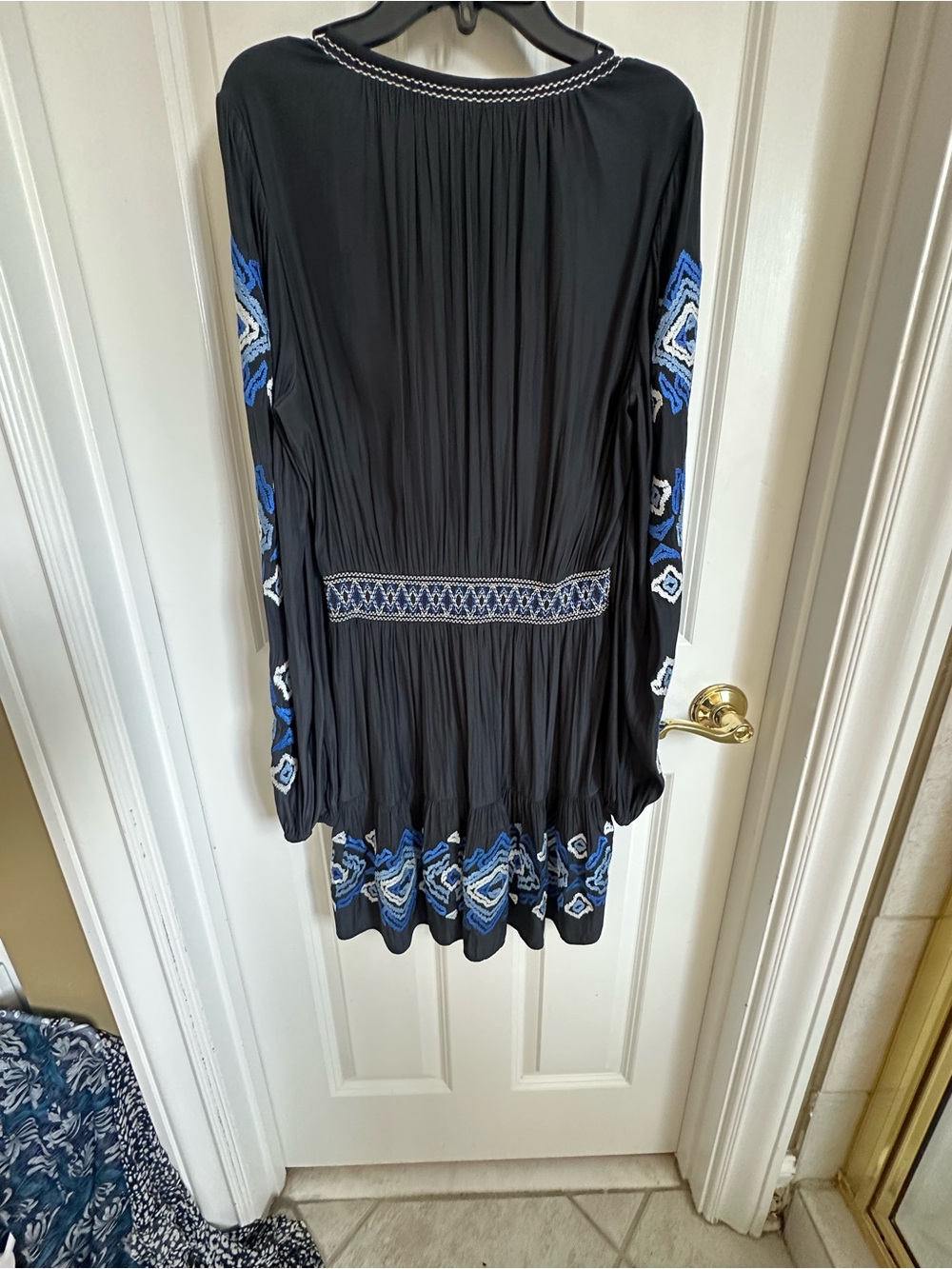 Marie Oliver Black Long-Sleeve Dress with Blue Embroidery - Picture 2 of 3
